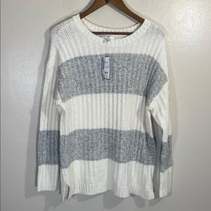 NWT CJ Banks Gray and White Striped Sweater